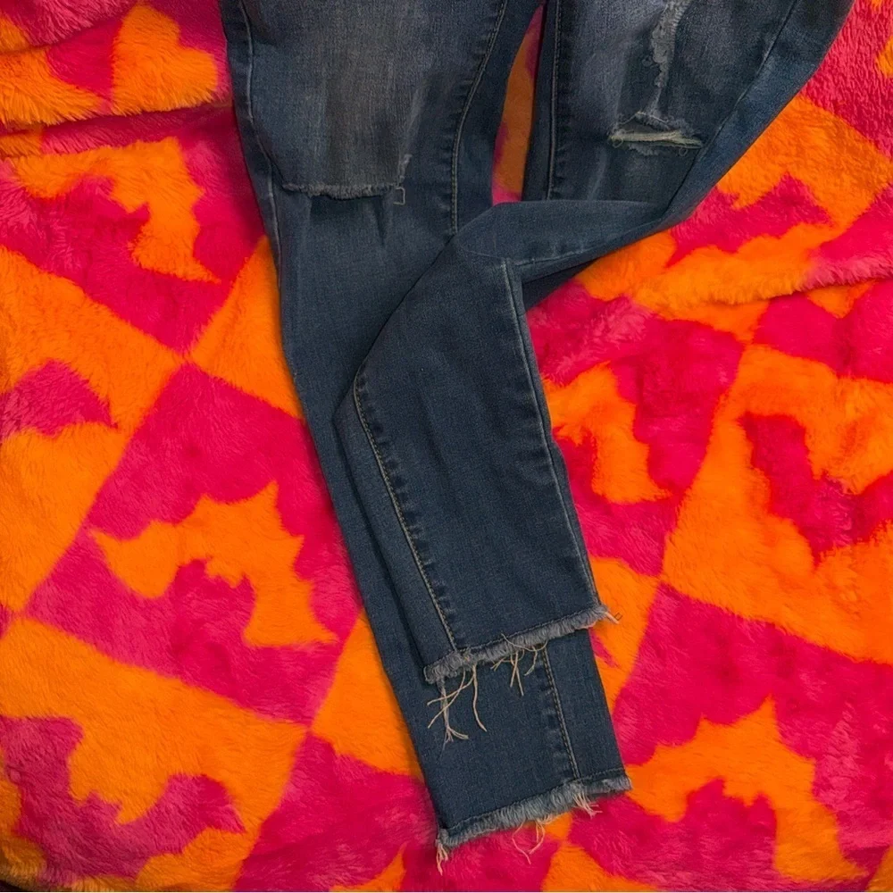 Fashion Nova Dark Blue Distressed Skinny Jeans